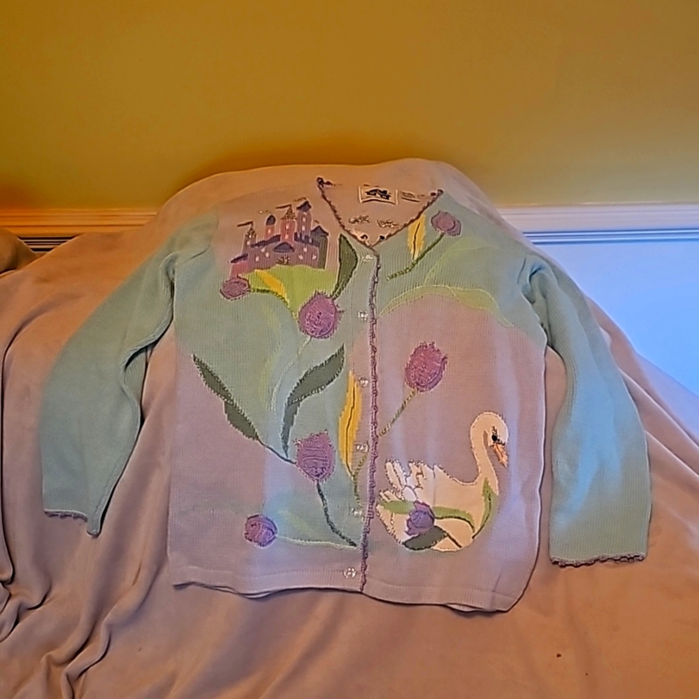 Storybook Knits Swan Princess cardigan